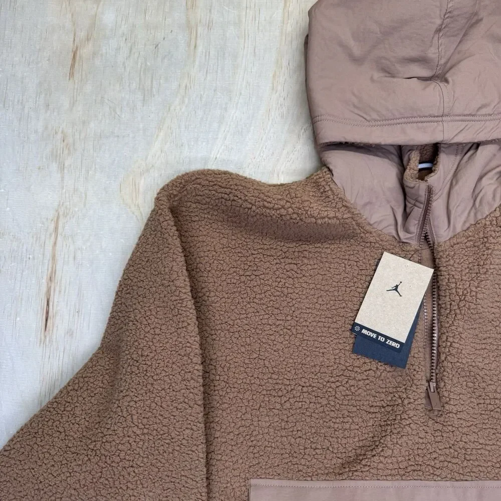 NEW Air Jordan Flight Sherpa 1/2 Zip Pullover Hoodie Mens 2XL Brown FV7452-223